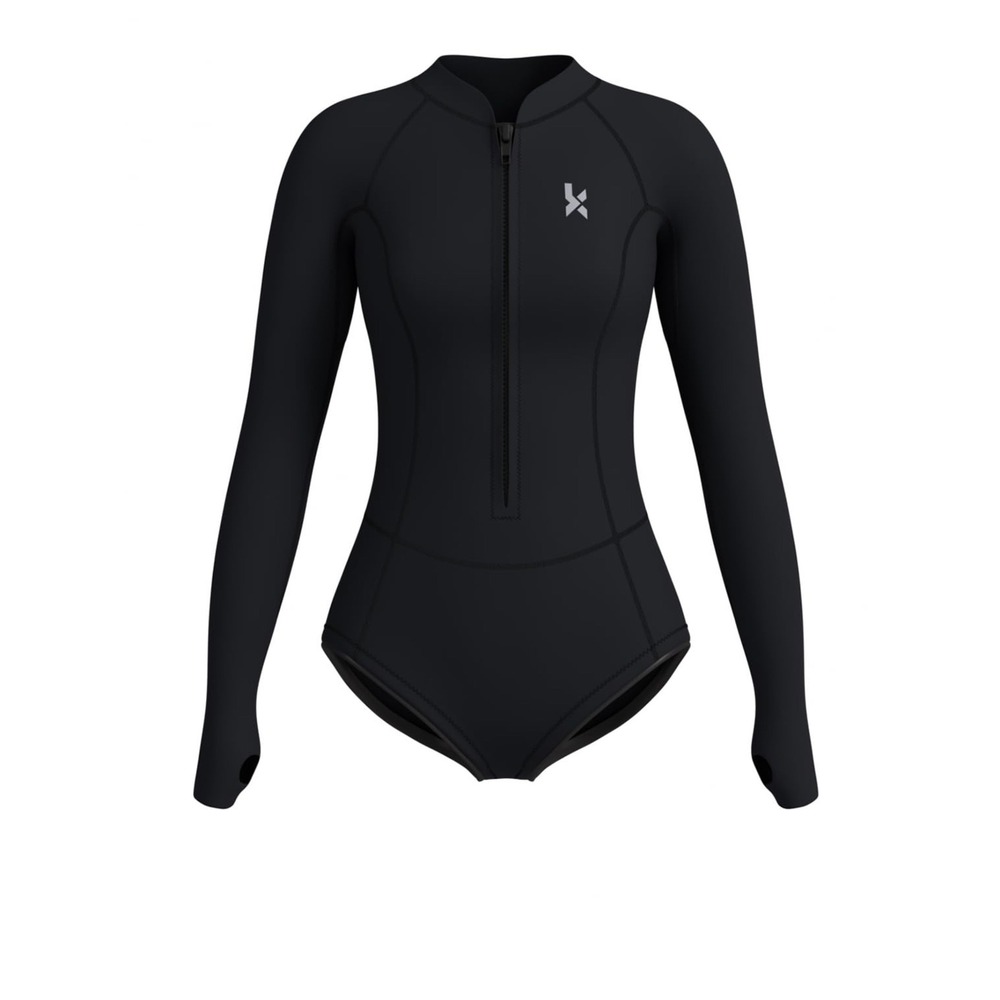 KMT Wetsuit Women 6 Black Excellent Long Sleeve Thumbholes Front Zip Shorty